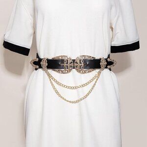 Double buckle chain cowgirl belt